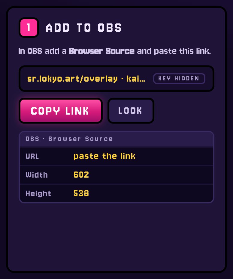 Step 1 in the Studio: the link box with the key hidden, COPY LINK, and the Browser Source settings - width 602, height 538